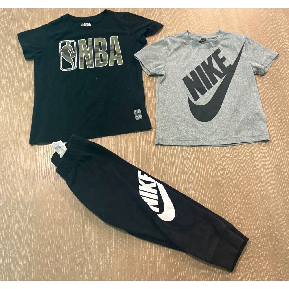 Nike NBA Boys 3Pc Lot Size Small Tees Joggers Black Gray Athletic EUC